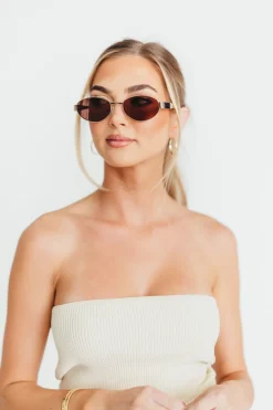 Online Worth Collective Soho Womens Oval Sunglasses in Gold/Brown