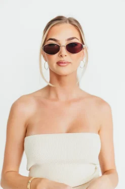 Online Worth Collective Soho Womens Oval Sunglasses in Gold/Brown
