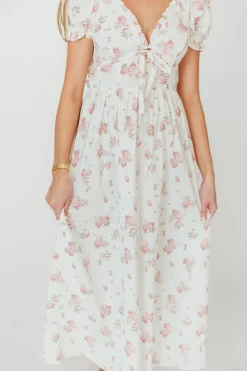 Discount Worth Collective Sophia Midi Dress in White/Pink Floral