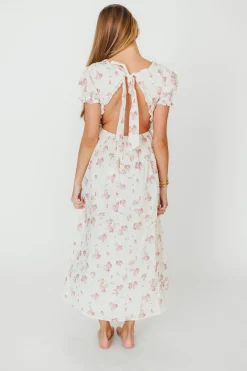 Discount Worth Collective Sophia Midi Dress in White/Pink Floral