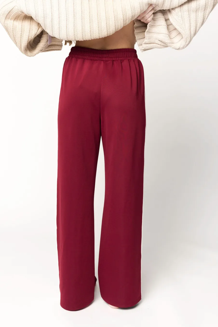 Outlet Worth Collective Sue Wide Leg Track Pants in Burgundy