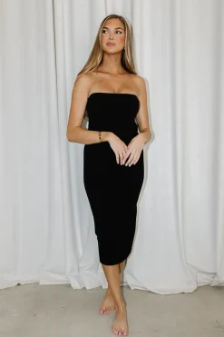 Outlet Worth Collective Sunny Non-Slip Strapless Midi Dress in Black