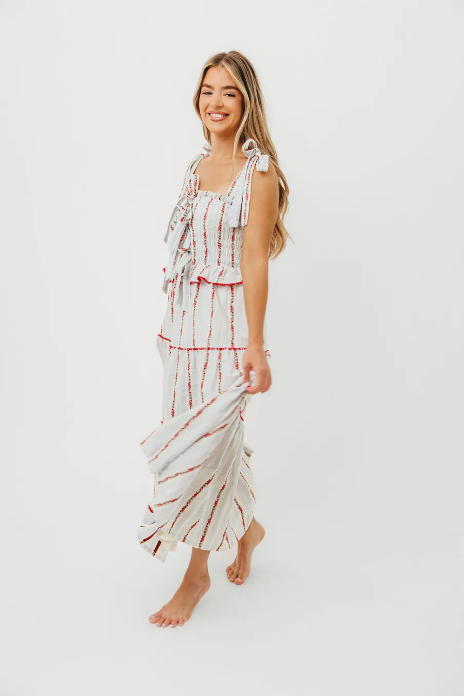 Best Worth Collective Tamara Tiered Floral Embroidered Maxi Dress in Red Flower