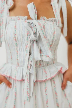 Clearance Worth Collective Tamara Tiered Floral Embroidered Maxi Dress in Pink Flower