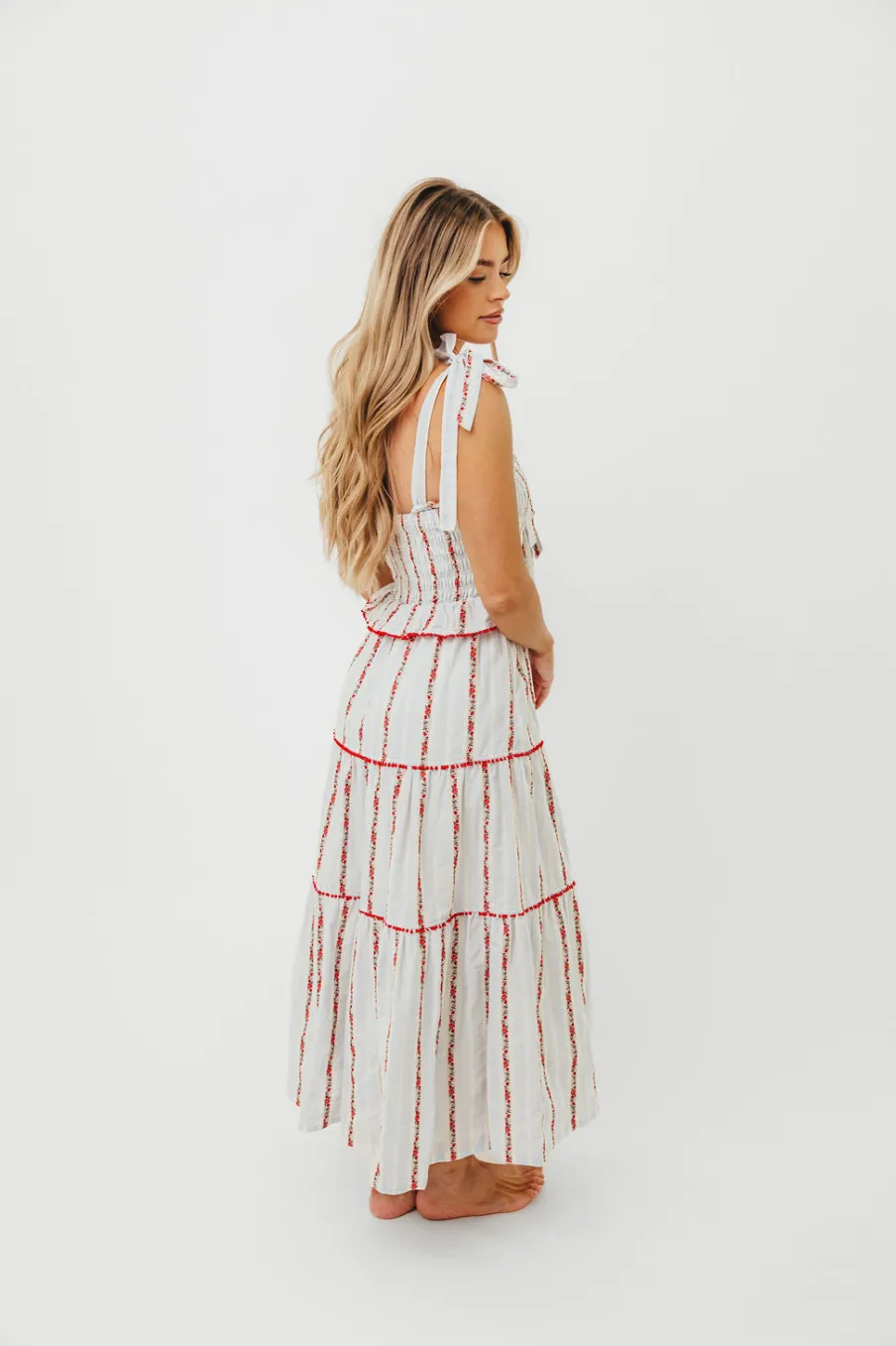 Best Worth Collective Tamara Tiered Floral Embroidered Maxi Dress in Red Flower
