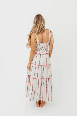 Best Worth Collective Tamara Tiered Floral Embroidered Maxi Dress in Red Flower