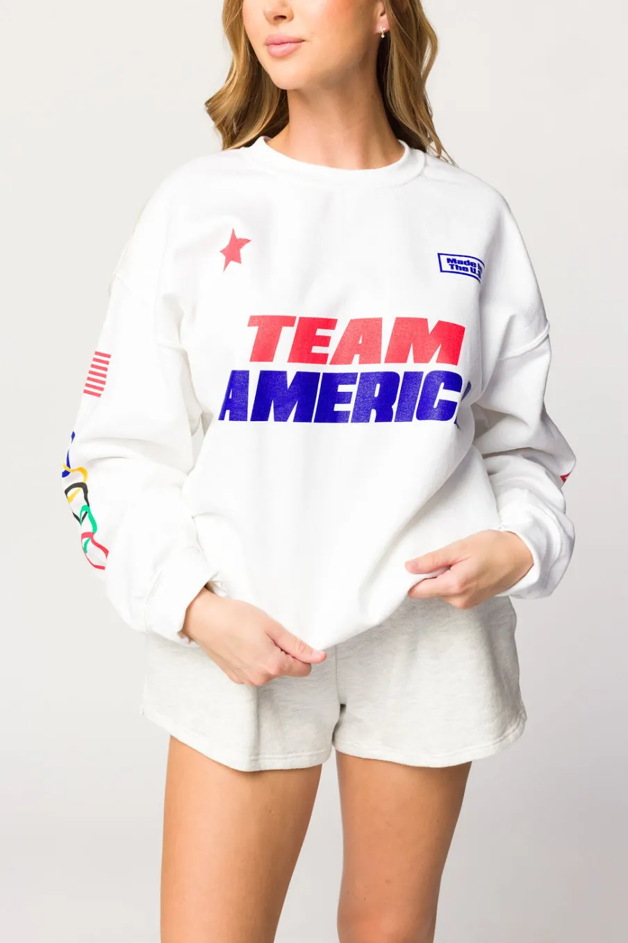 Clearance Worth Collective Team America Crew Sweatshirt in White
