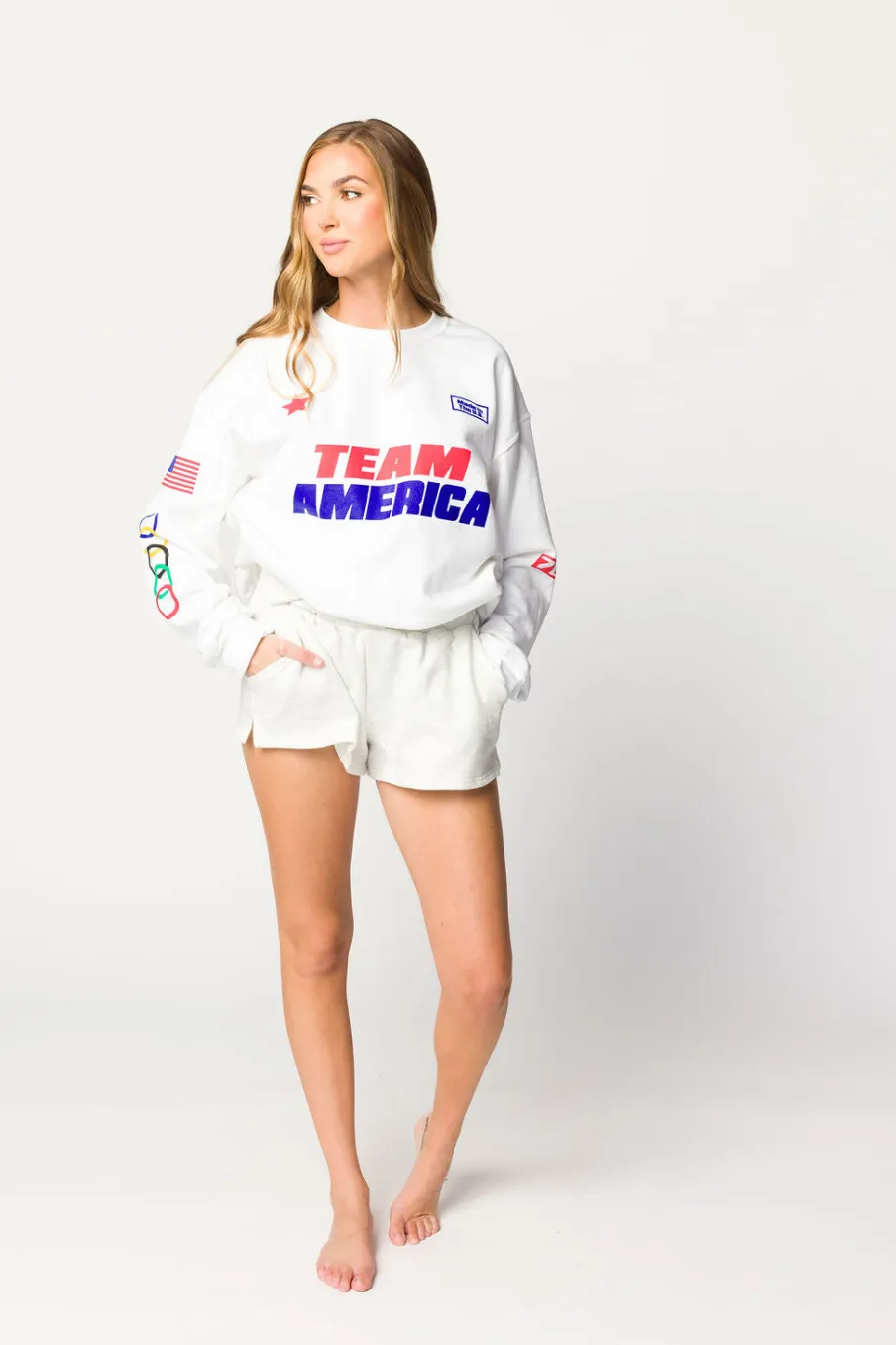 Clearance Worth Collective Team America Crew Sweatshirt in White