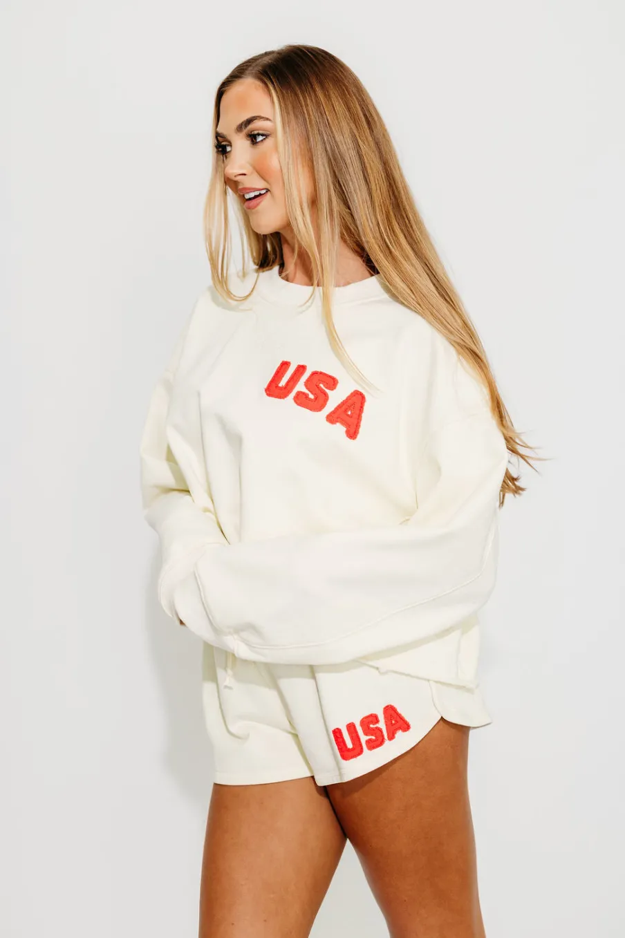Best Worth Collective Team USA Pullover and Short Set in Ivory