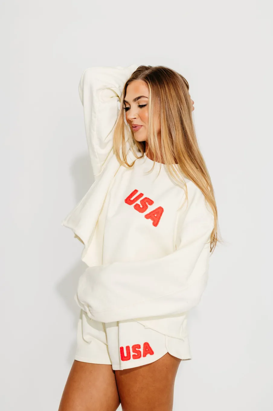 Best Worth Collective Team USA Pullover and Short Set in Ivory