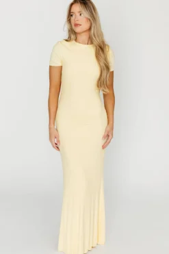 Outlet Worth Collective The Charlie Ribbed Maxi Dress in Butter Yellow - Bump Friendly (Restoc