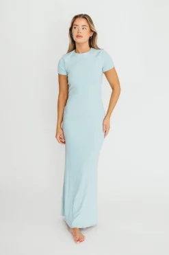 Sale Worth Collective The Charlie Ribbed Maxi Dress in Baby Blue -Bump Friendly