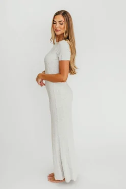 Sale Worth Collective The Charlie Ribbed Maxi Dress in Light Heather Grey -Bump Friendly