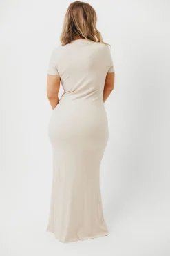 Online Worth Collective The Charlie Ribbed Maxi Dress in Light Peach - Bump Friendly