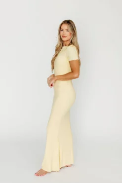 Outlet Worth Collective The Charlie Ribbed Maxi Dress in Butter Yellow - Bump Friendly (Restoc