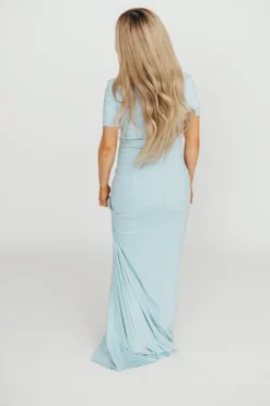 Sale Worth Collective The Charlie Ribbed Maxi Dress in Baby Blue -Bump Friendly