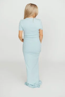 Sale Worth Collective The Charlie Ribbed Maxi Dress in Baby Blue -Bump Friendly