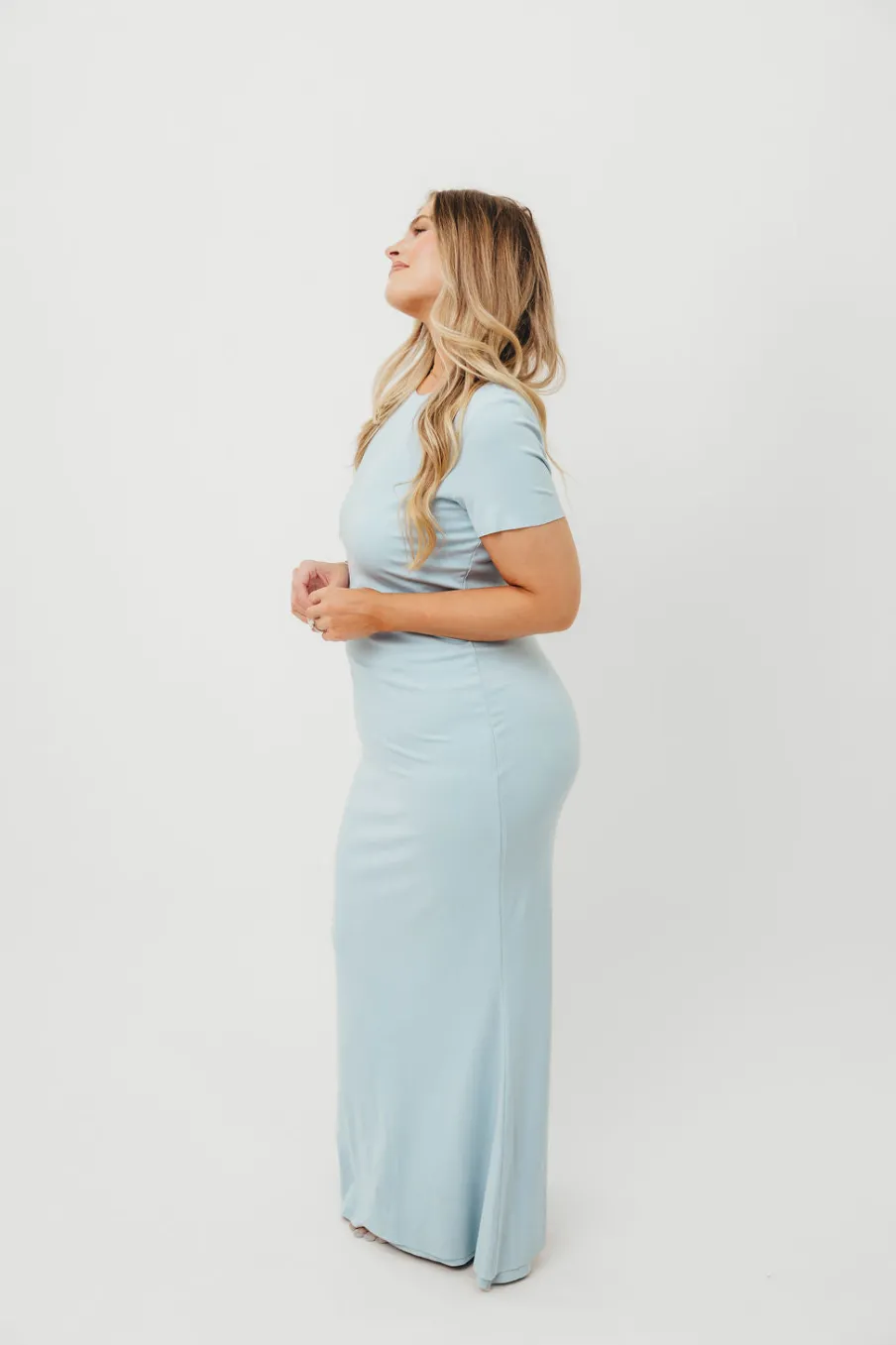 Sale Worth Collective The Charlie Ribbed Maxi Dress in Baby Blue -Bump Friendly
