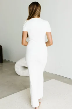 New Worth Collective The Charlie Ribbed Maxi Dress in White - Bump Friendly