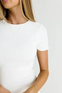 New Worth Collective The Charlie Ribbed Maxi Dress in White - Bump Friendly