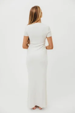 New Worth Collective The Charlie Ribbed Maxi Dress in White - Bump Friendly