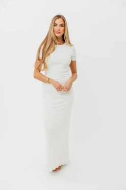 New Worth Collective The Charlie Ribbed Maxi Dress in White - Bump Friendly