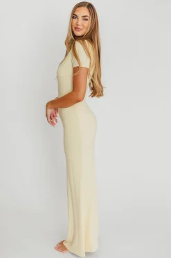 Outlet Worth Collective The Charlie Ribbed Maxi Dress in Butter Yellow - Bump Friendly (Restoc