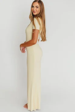 Outlet Worth Collective The Charlie Ribbed Maxi Dress in Butter Yellow - Bump Friendly (Restoc