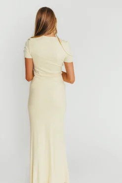 Outlet Worth Collective The Charlie Ribbed Maxi Dress in Butter Yellow - Bump Friendly (Restoc