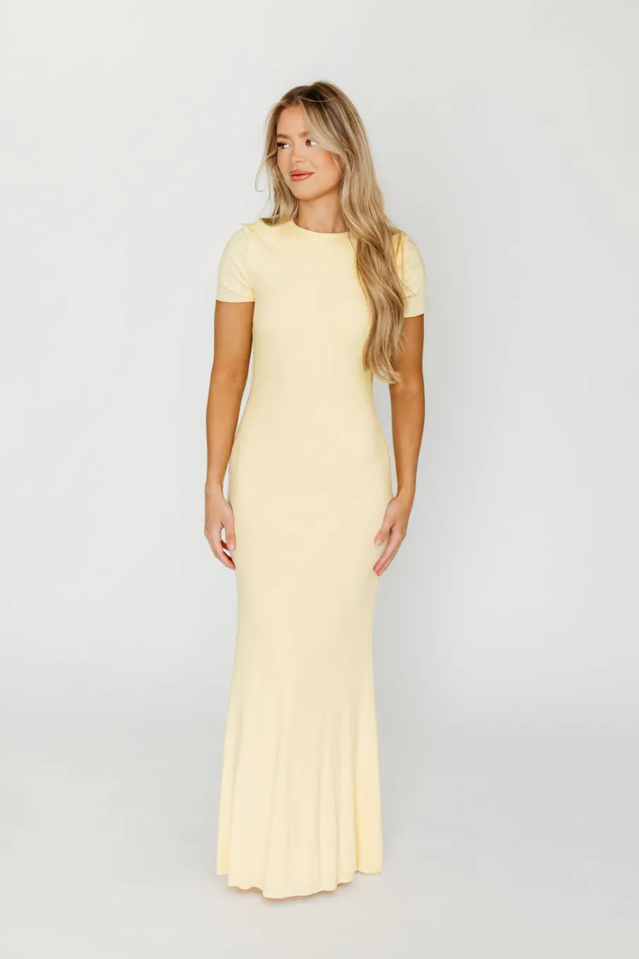 Outlet Worth Collective The Charlie Ribbed Maxi Dress in Butter Yellow - Bump Friendly (Restoc