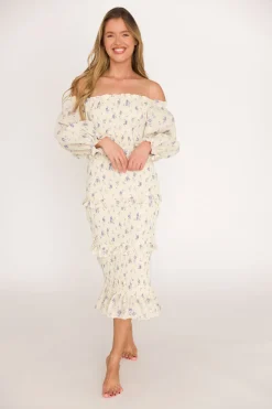 Hot Worth Collective The Chloe Midi Dress in Blue - Bump Friendly