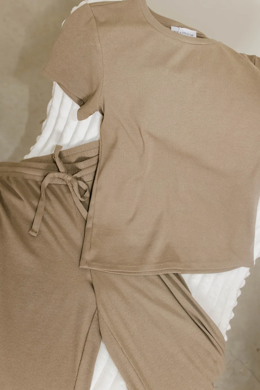Fashion Worth Collective The Muse Knit Ribbed Short Sleeve Top & Pants Set in Mocha