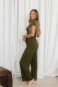 Clearance Worth Collective The Muse Knit Top & Pants Set in Olive
