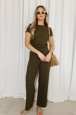 Clearance Worth Collective The Muse Knit Top & Pants Set in Olive