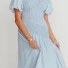 Clearance Worth Collective Theoni Asymmetrical Smocked Dress in Blue
