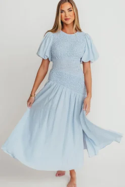 Clearance Worth Collective Theoni Asymmetrical Smocked Dress in Blue