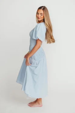 Clearance Worth Collective Theoni Asymmetrical Smocked Dress in Blue