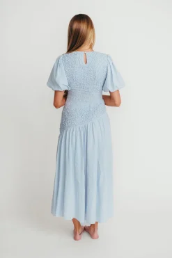 Clearance Worth Collective Theoni Asymmetrical Smocked Dress in Blue