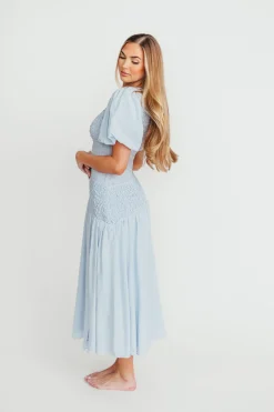 Clearance Worth Collective Theoni Asymmetrical Smocked Dress in Blue