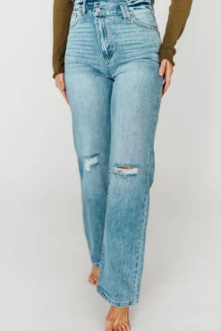 Online Worth Collective Tiffany 90s High-Rise Crisscross Waist Straight Jeans in Light Wash