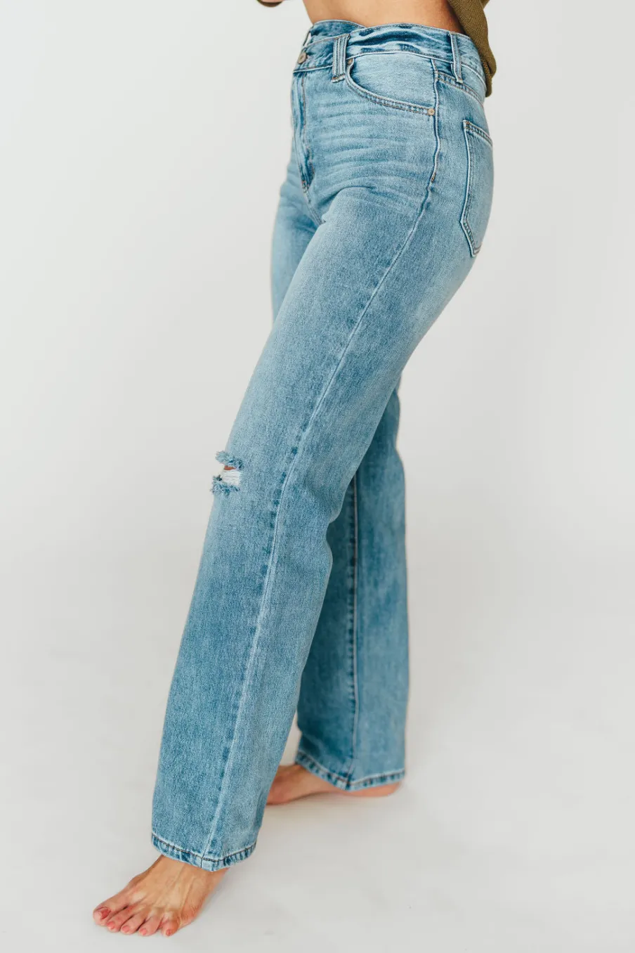 Online Worth Collective Tiffany 90s High-Rise Crisscross Waist Straight Jeans in Light Wash