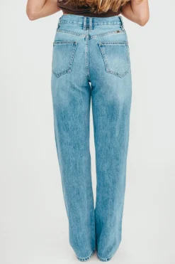 Online Worth Collective Tiffany 90s High-Rise Crisscross Waist Straight Jeans in Light Wash