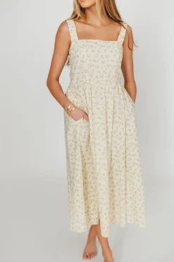 Best Worth Collective Tinsley 100% Cotton Midi Dress in Cream Floral