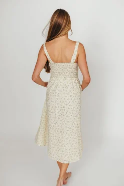 Best Worth Collective Tinsley 100% Cotton Midi Dress in Cream Floral