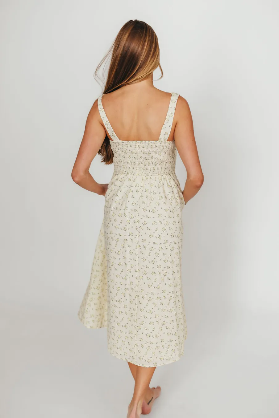 Best Worth Collective Tinsley 100% Cotton Midi Dress in Cream Floral