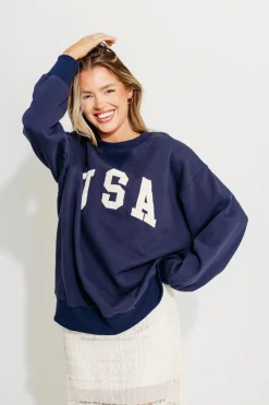Clearance Worth Collective USA 100% Cotton Terry Pullover in Navy