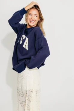 Clearance Worth Collective USA 100% Cotton Terry Pullover in Navy