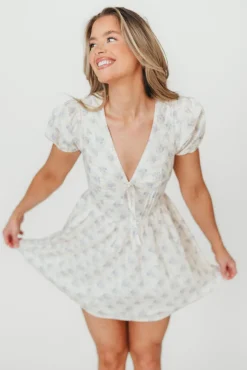 Outlet Worth Collective Veronica Mini Dress in Cream/Lilac Floral