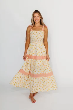 Online Worth Collective Vida Floral Maxi Dress in White/Orange