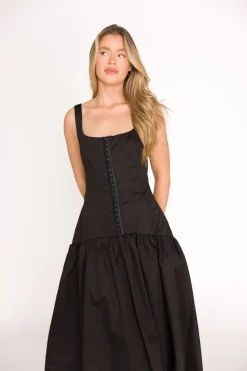 Clearance Worth Collective Violet Corset Style Drop Waist Midi Dress in Black